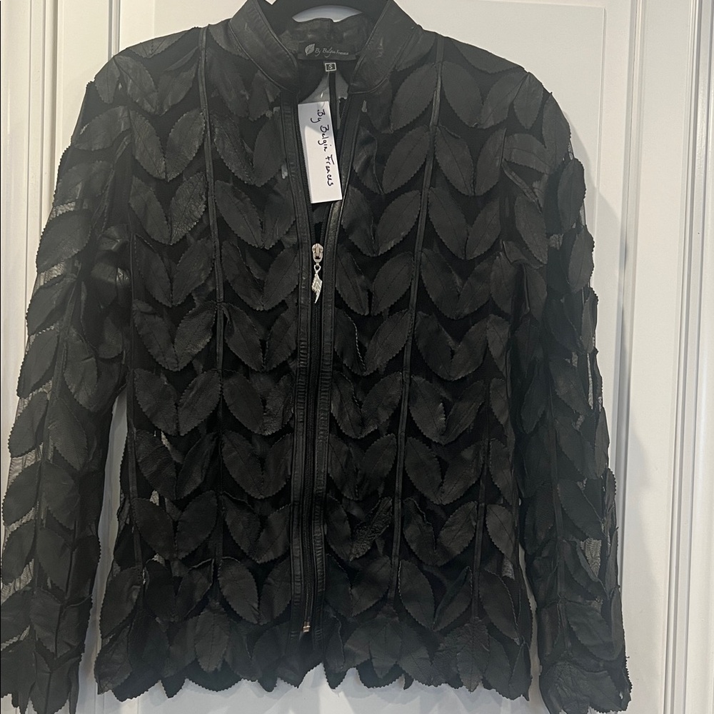 Belgin Frances Leather Stylish Black Leaf Pattern Blazer